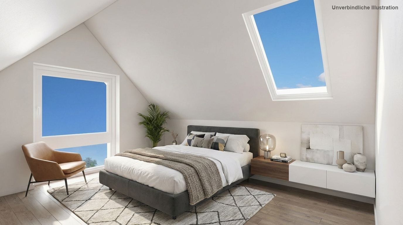 Schlafzimmer im Spitzbogen