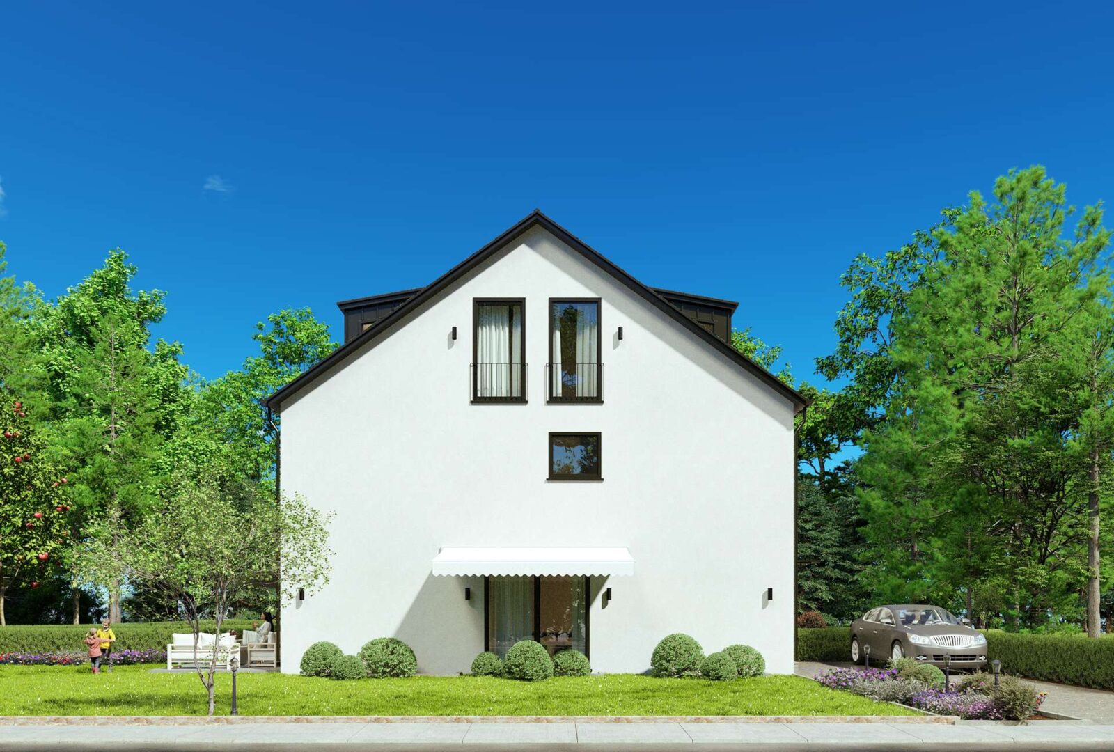 West-Ansicht Beispiel weisse Fassade