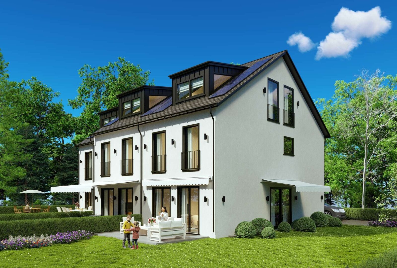 Süd-Ost-Ansicht Beispiel weisse Fassade