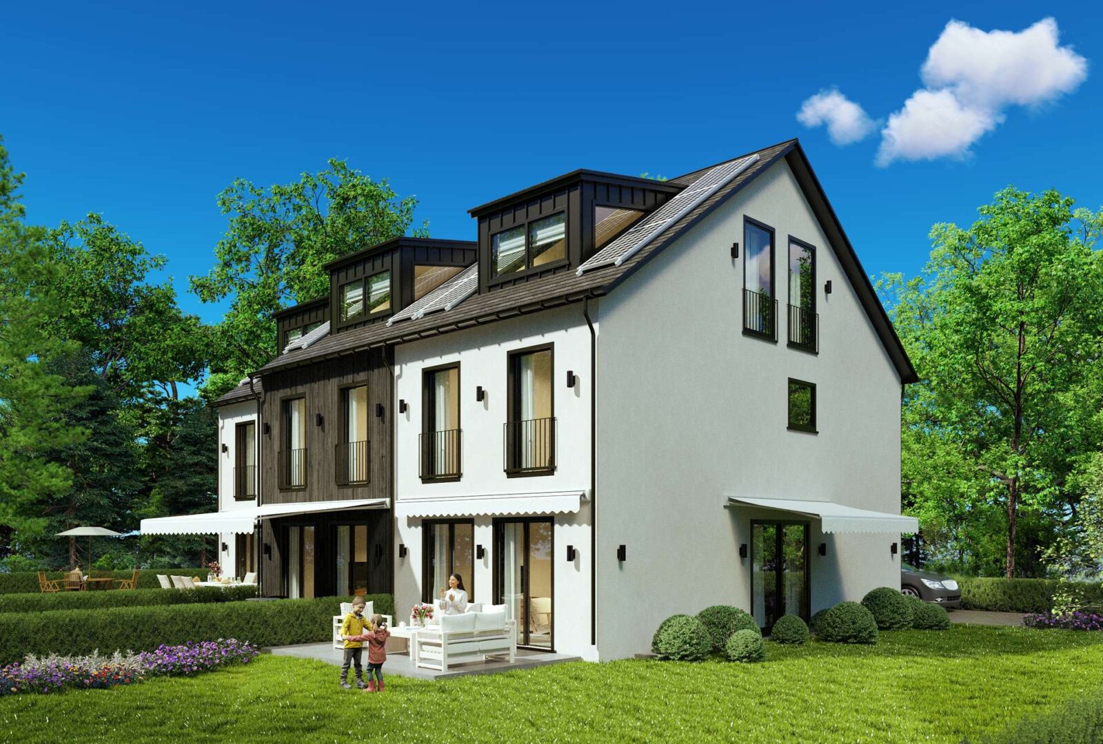 Süd-Ost Ansicht Beispiel braune Fassade